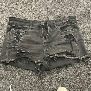 American Eagle Distressed hi rise shortie Black Denim Shorts